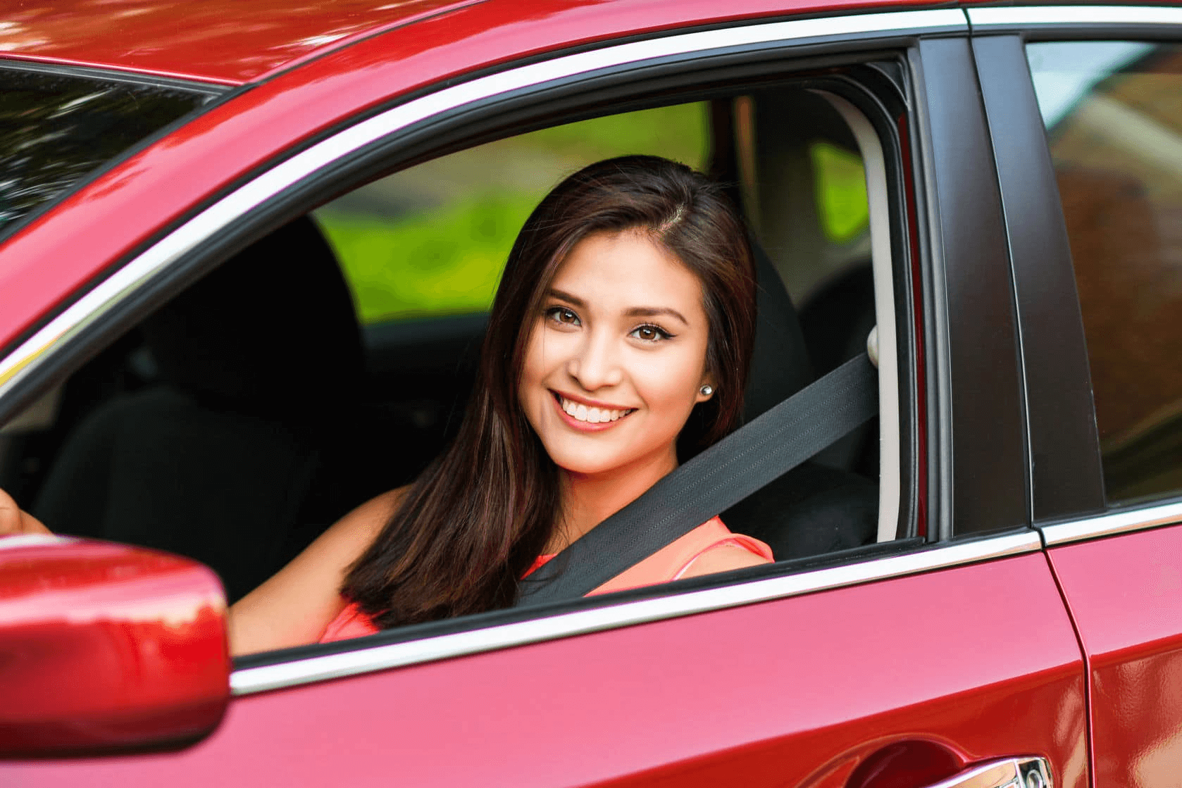 Auto Ins Brunette-Teen-in-Red-Car-1
